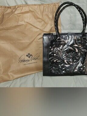 Patricia Nash Espresso Tooled Floral Leather Tote with Shiny Accents